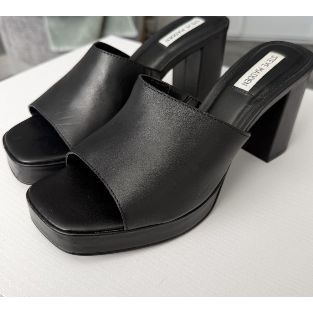 Steve Madden Sianna Black Platform Mule Heels Womens 8.5 Made In Brazil - Picture 8 of 11